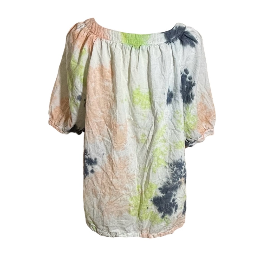 Elizabeth And James Tie Dye Cotton Puff Sleeve Blouse Button Relax Fit Top XL - Picture 3 of 5